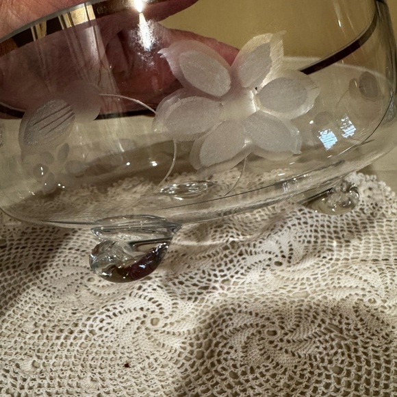 Vintage Krosno Polish Etched Footed Crystal Bowl - Picture 3 of 5
